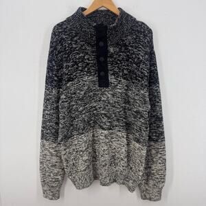 Express Men XL Pullover Knit Sweater Mock Neck Henley 1/4 Zip Black White Preppy